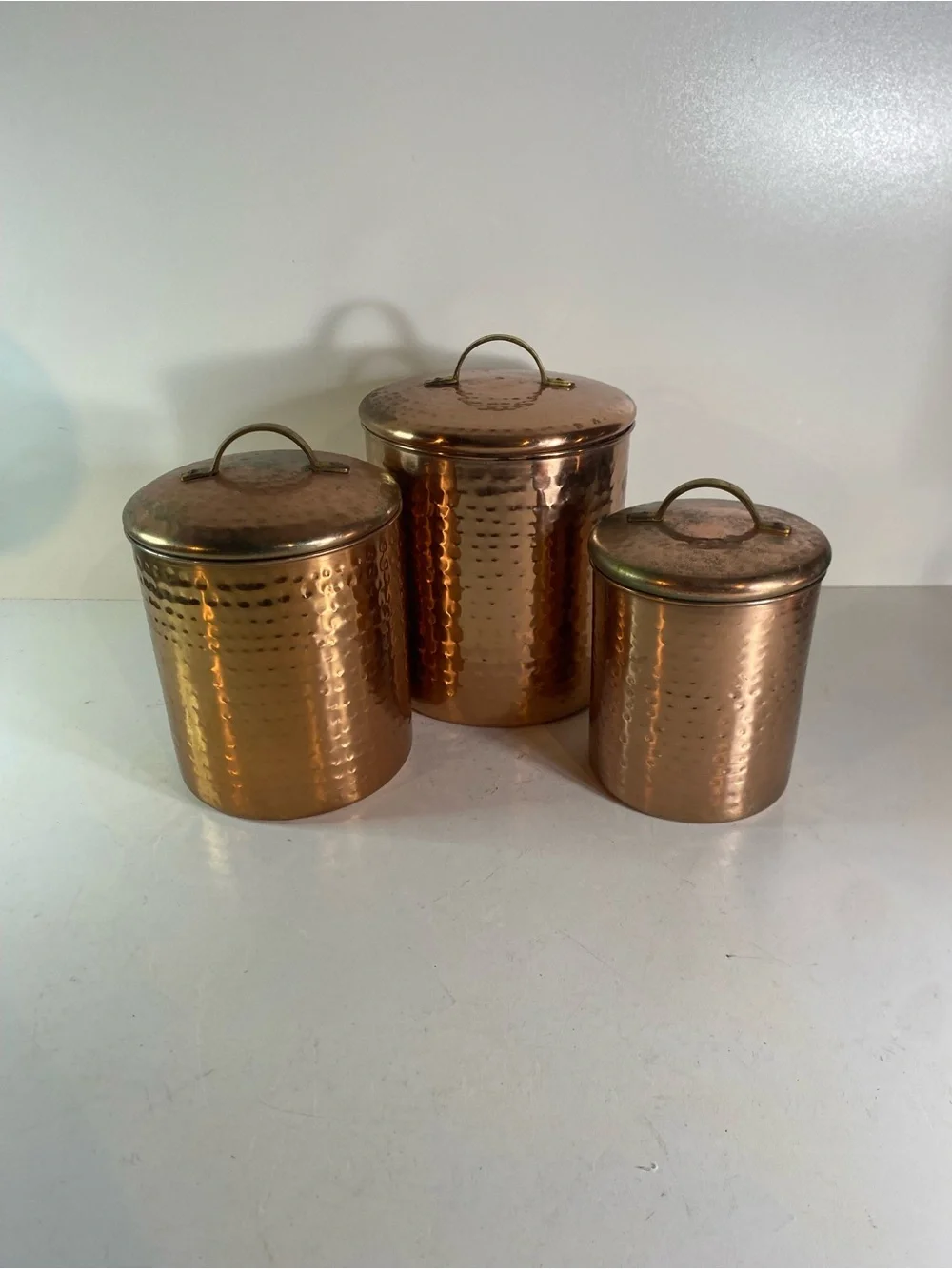 Set Of 3 Pier One Imports Hammered Copper Graduated Canisters *Patina*